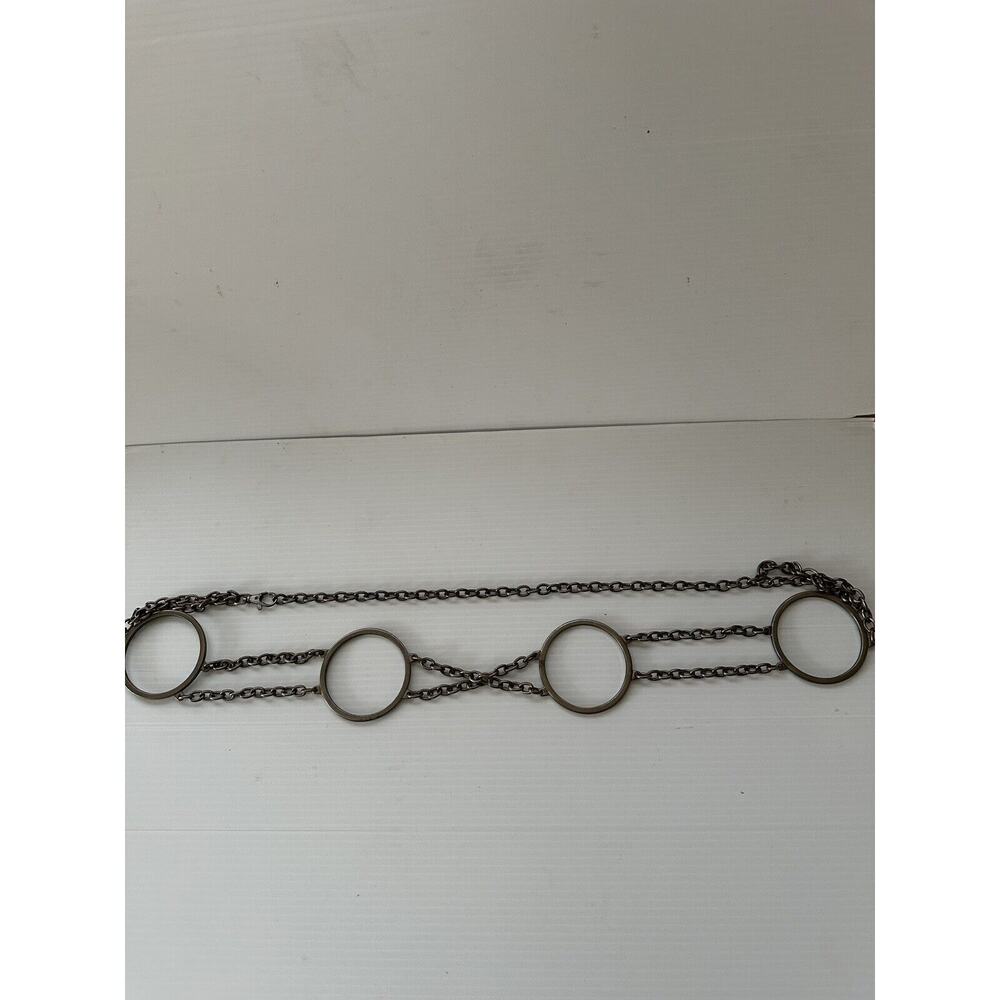 Hip Belt Open Circle Link Hammered Silver Metal Chain Adjustable Fits - Picture 1 of 2